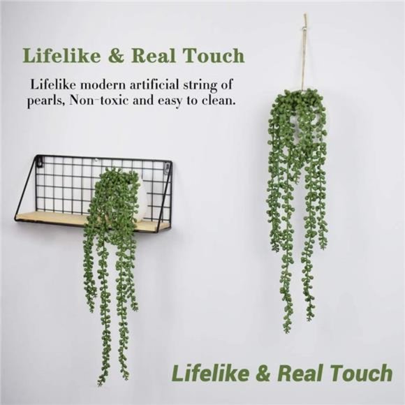 2 Artificial Succulents Hanging Plants Fake String of Pearls in White Ceramic - Picture 2 of 7